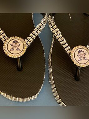 Black Rhinestone Embellished Women’s Flip Flops